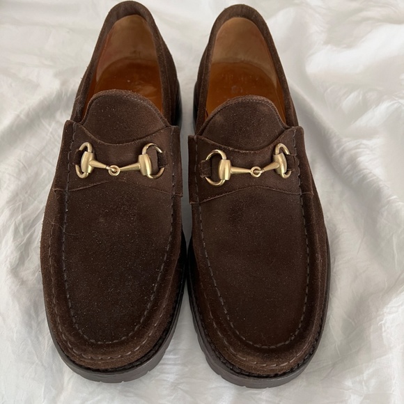 Men's Gucci Brown Swede Classic Style Loafers Gold Horseshoe Bit 41.5/8.5 - Picture 12 of 14